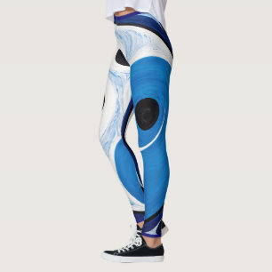 Leggings Resumen Yin Yang: Azul y blanco modernista