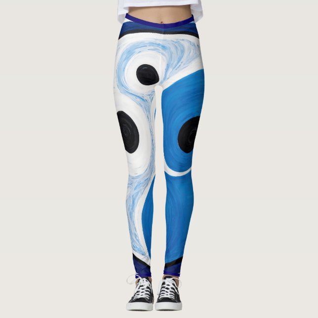 Leggings Resumen Yin Yang: Azul y blanco modernista (Anverso)