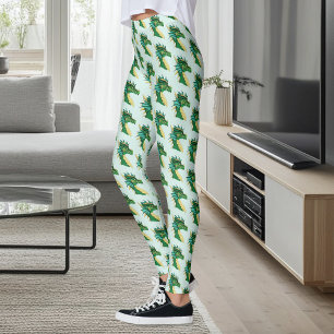 Leggings Retrato de Cabeza de Dragón Verde Esmeralda Fantas