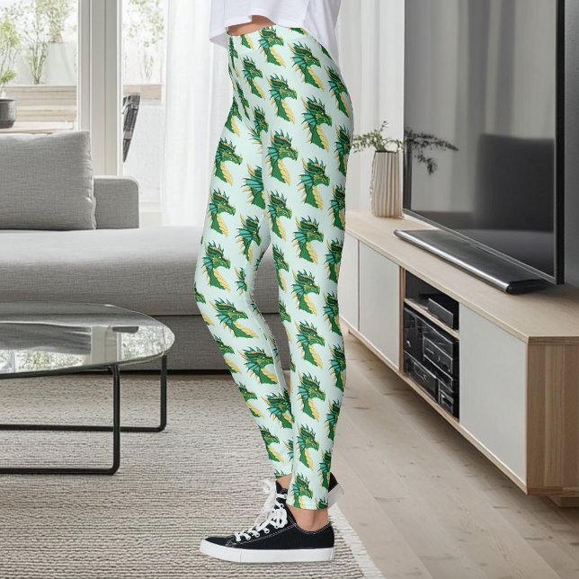 Leggings Retrato de Cabeza de Dragón Verde Esmeralda Fantas (Subido por el creador)