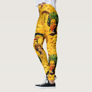 Leggings Retrato de mujer africana con puesta de sol