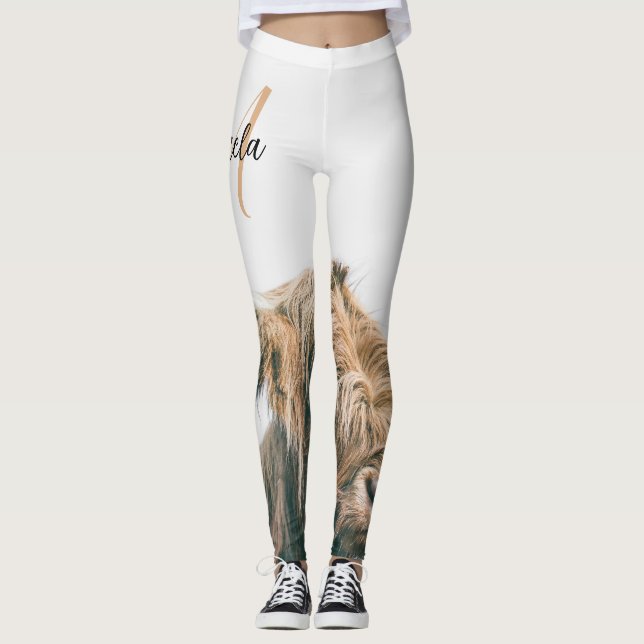 Leggings Retrato de vaca de Highland nombre personalizado m (Anverso)
