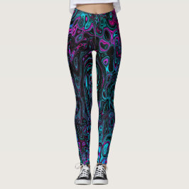 Leggings Retro Aqua Magenta y Black Abstract Swirl