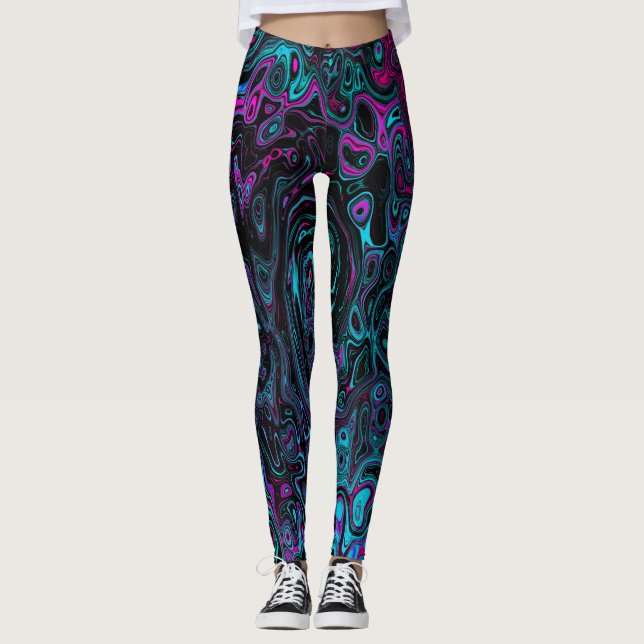 Leggings Retro Aqua Magenta y Black Abstract Swirl (Anverso)