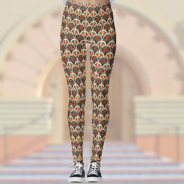 Leggings Retro Art Deco Jazz Age Muted Colours Naranja Gold
