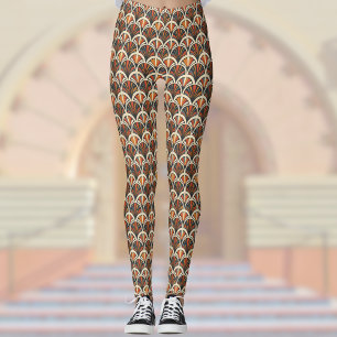 Leggings Retro Art Deco Jazz Age Muted Colours Naranja Gold