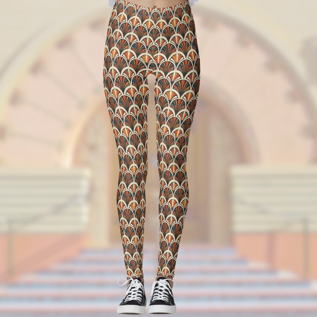 Leggings Retro Art Deco Jazz Age Muted Colours Naranja Gold (Subido por el creador)