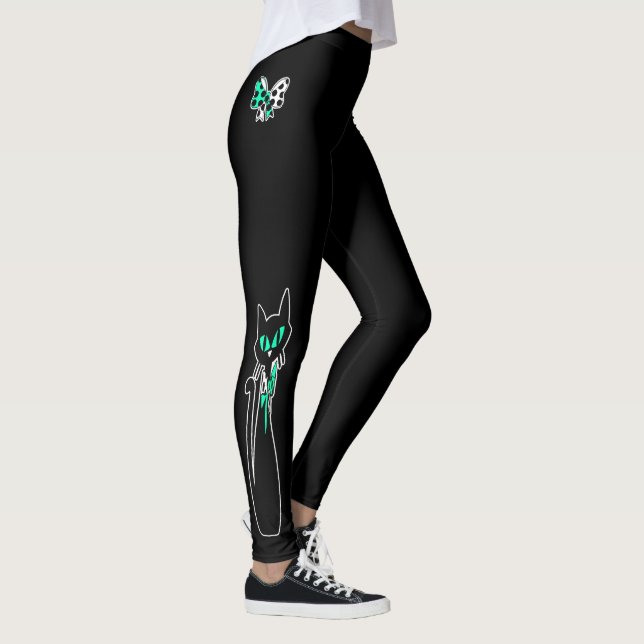 Leggings Retro Atómico Negro Cat Mint Green White (Derecha)
