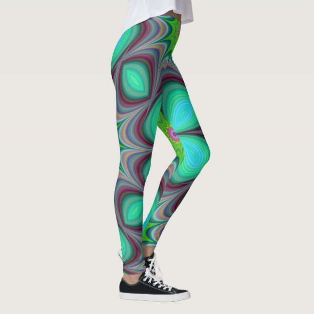 Leggings Retro Boho Hippie Green Clover Psychedeld Mandala (Derecha)