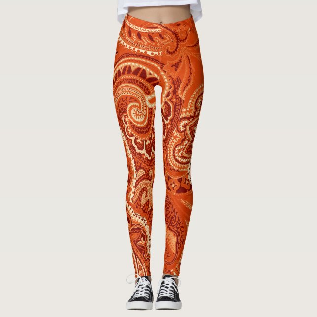 Leggings Retro cómodo de encargo del pañuelo anaranjado (Anverso)