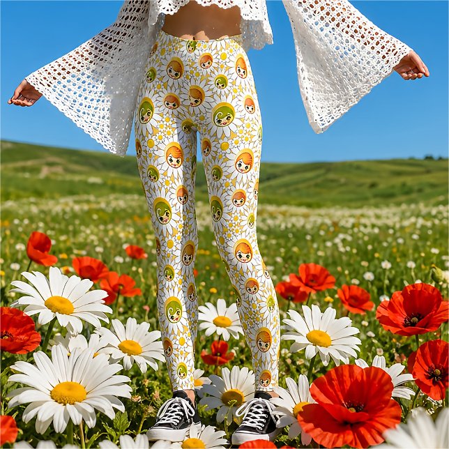 Leggings Retro Daisy Flor Cara de Muñeca Lindo Verano (Subido por el creador)