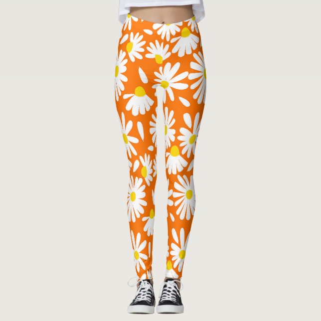 Leggings Retro daisy floral: cosecha naranja. (Anverso)