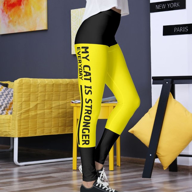 Leggings Retro de gato de rayas amarillas brillantes negras (Subido por el creador)