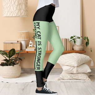 Leggings Retro de gato de rayas verdes pálidas y negras per