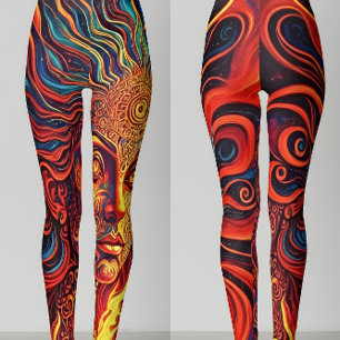 Leggings Retro de la Diosa del Sol Psicodélico