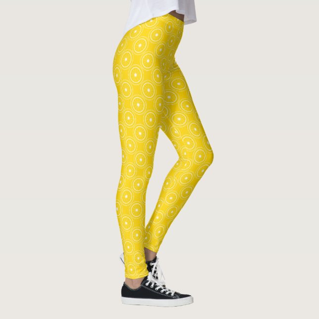Leggings Retro de limón de patrón abstracto amarillo brilla (Derecha)