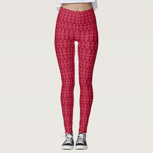 Leggings Retro de patrón de ornamento geométrico rojo (Anverso)