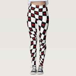 Leggings retro de pista de carreras rojo y blanco