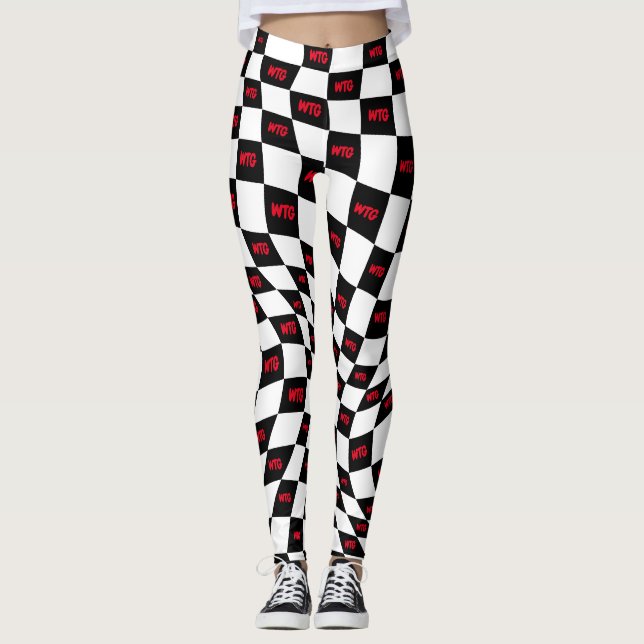 Leggings retro de pista de carreras rojo y blanco (Anverso)