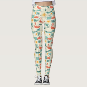 Leggings Retro Flamingo Piscina Patrón de Verano (3)
