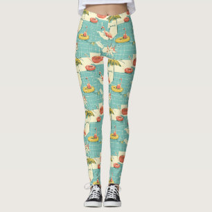 Leggings Retro Flamingo Piscina Patrón de Verano (4)