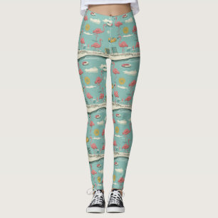 Leggings Retro Flamingo Piscina Patrón de Verano (5)