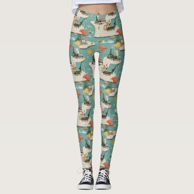 Leggings Retro Flamingo Poolside Summer Pattern (11) (Anverso)