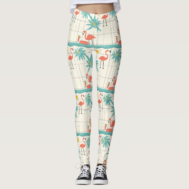 Leggings Retro Flamingo Poolside Summer Pattern (2) (Anverso)