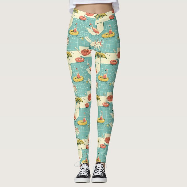 Leggings Retro Flamingo Poolside Summer Pattern (4) (Anverso)