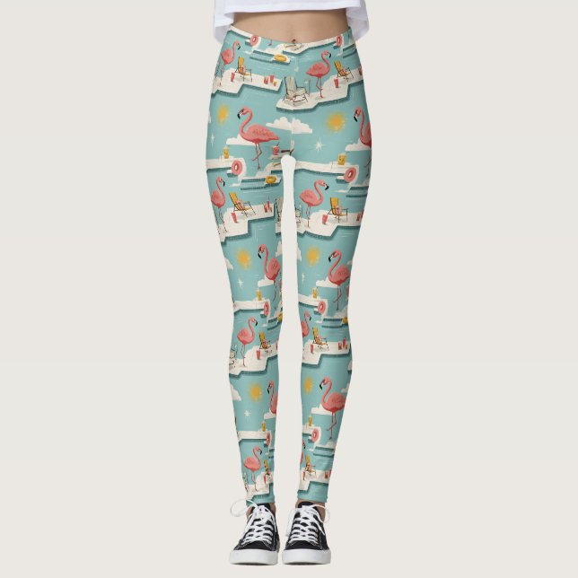 Leggings Retro Flamingo Poolside Summer Pattern (7) (Anverso)