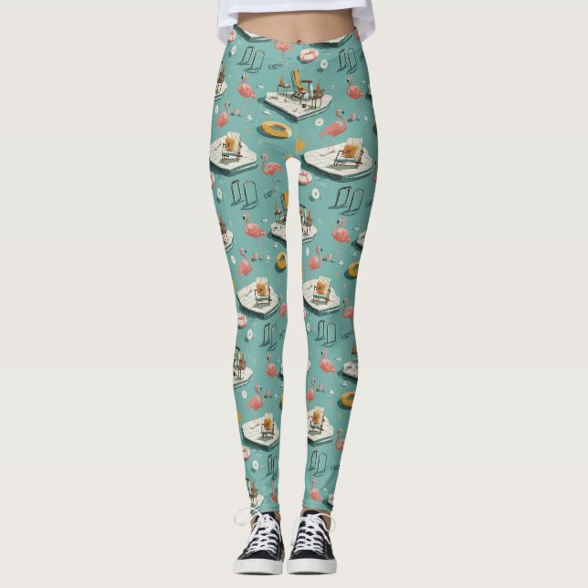 Leggings Retro Flamingo Poolside Summer Pattern (8) (Anverso)
