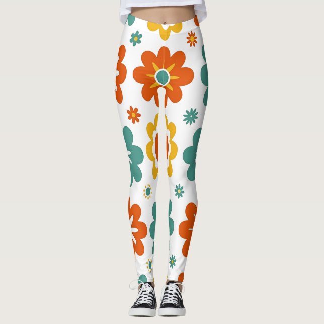 Leggings Retro Flor de Poder Geométrico Boho de los 70 (Anverso)