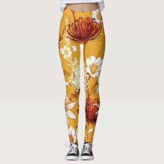 Leggings Retro Floreciente: Arte De Línea Floral Inconcluso