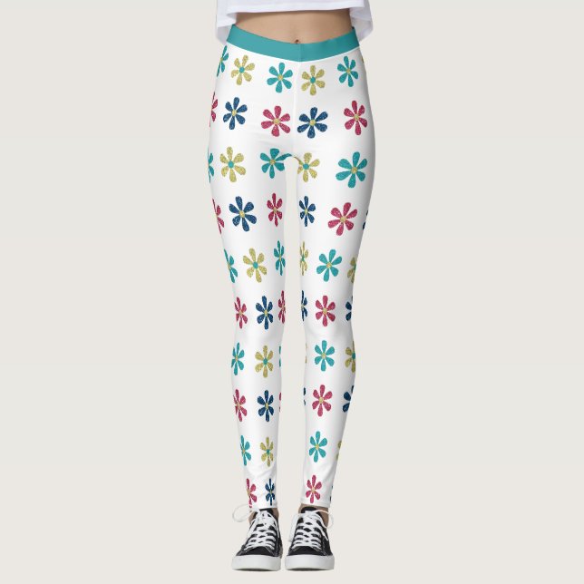 Leggings Retro Glam Girly Purpurinas de los años 60 Flores  (Anverso)