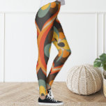 Leggings Retro Groovy Naranja Geométrico Leyendas Florales<br><div class="desc">Las piernas adornaban un patrón retro.</div>