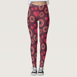 Leggings Retro Hearts and Circles Pattern