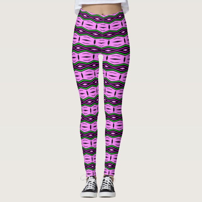 Leggings Retro inspired pink geometric seamless pattern (Anverso)