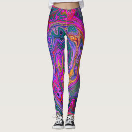 Leggings Retro Magenta, barrido verde y Naranja