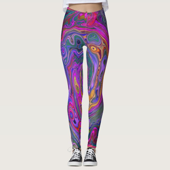 Leggings Retro Magenta, barrido verde y Naranja (Anverso)