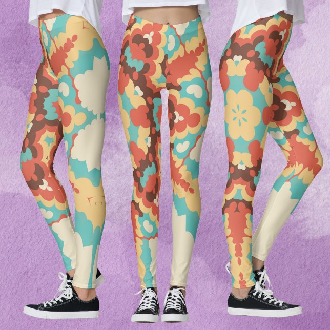 Leggings Retro Mandala azul rojo y amarillo (Subido por el creador)