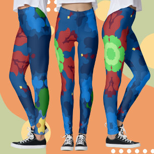 Leggings Retro Mandala Azul Rojo y Verde