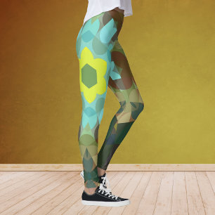 Leggings Retro Mandala Flor Amarillo Azul y Marrón