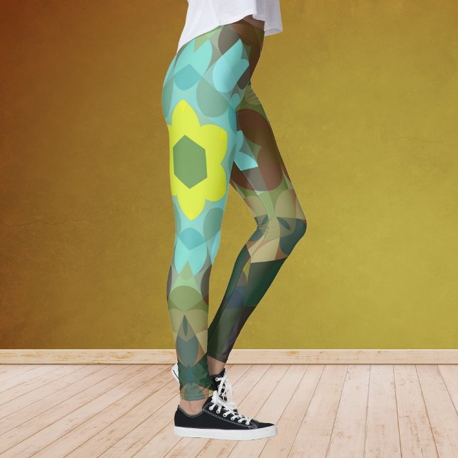 Leggings Retro Mandala Flor Amarillo Azul y Marrón (Subido por el creador)