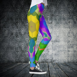 Leggings Retro Mandala Flor Amarillo Azul y Púrpura