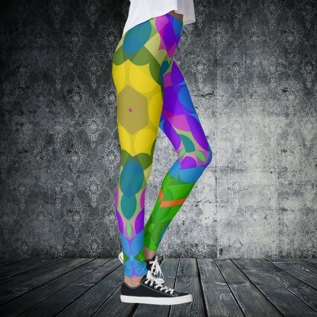 Leggings Retro Mandala Flor Amarillo Azul y Púrpura (Subido por el creador)