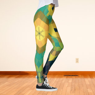 Leggings Retro Mandala Flor Amarillo Azul y Verde