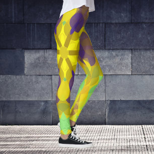 Leggings Retro Mandala Flor amarillo morado y verde