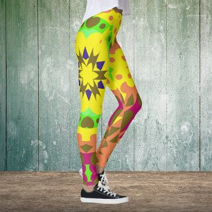 Leggings Retro Mandala Flor Amarillo Naranja Verde y Rosa
