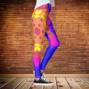 Leggings Retro Mandala Flor Amarillo rosa y azul