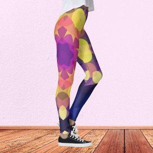 Leggings Retro Mandala Flor Amarillo rosa y Púrpura